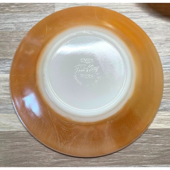 Vintage Fire King Iridescent 3 Bands Peach Lustre Saucers Lot of 4 - Picture 4 of 11